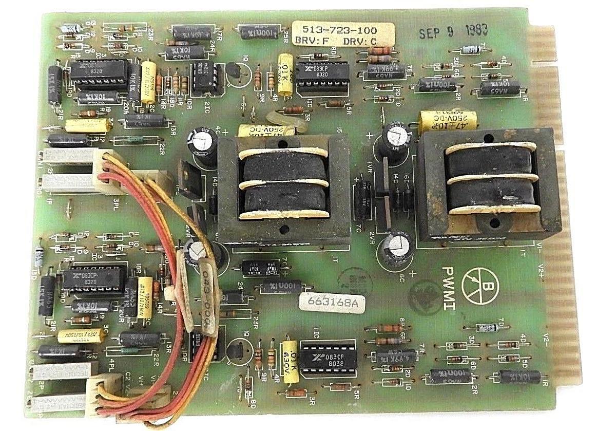 Used EMERSON 513-723-100 PC BOARD PWMI, BRV: F, DRV: C, 413-183-000