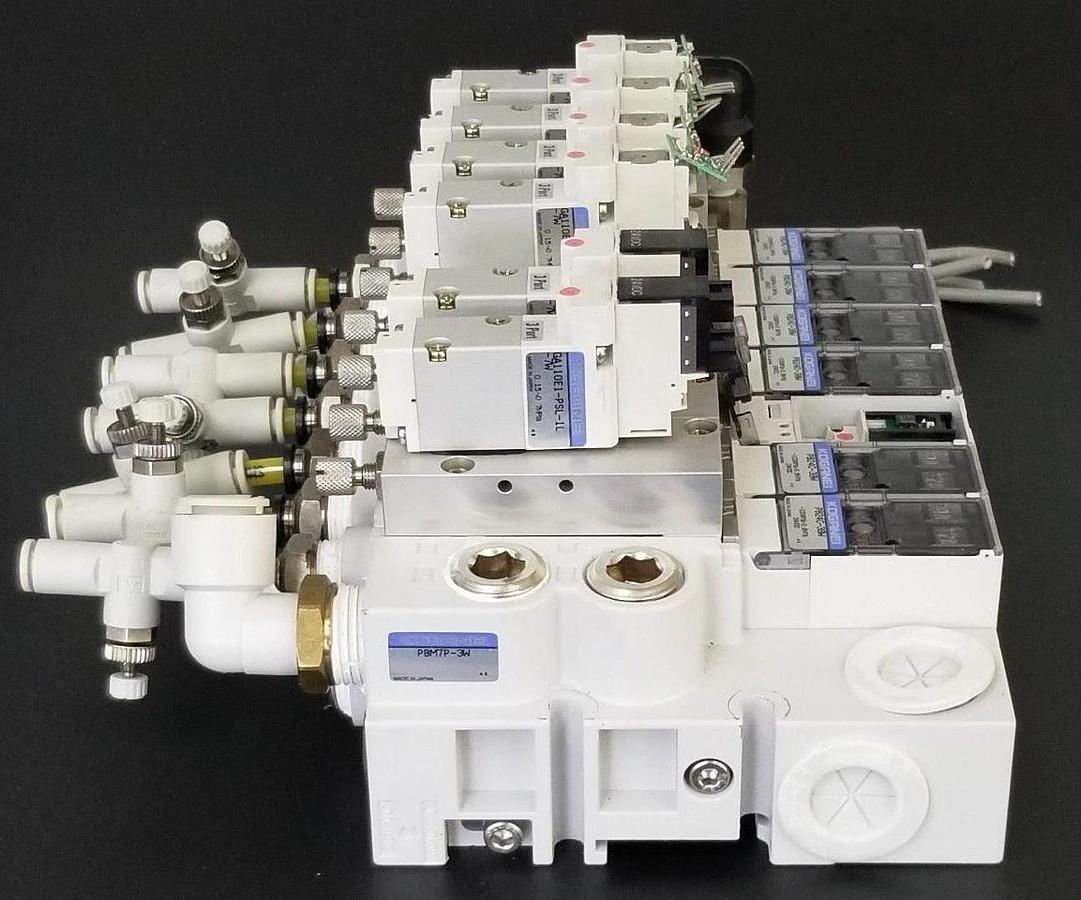 Used KOGANEI PBM7P-3W SOLENOID VALVE BLOCK, GA110E1-PSL-1L-7W, PB24C-38W, PB24C-39W