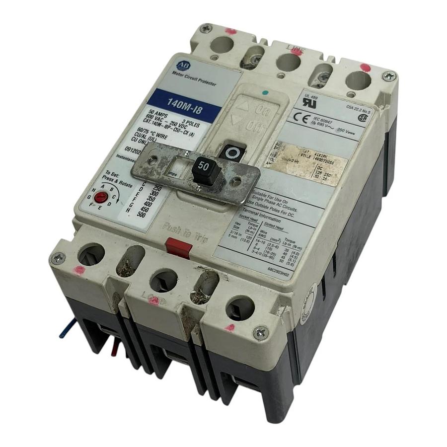Used Allen-Bradley 140M-I8 Motor Circuit Protector 50A 3 Pole Breaker 140M-I8P-C50-CX