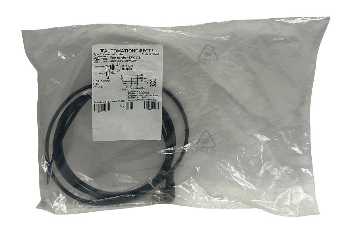 Used 4 AUTOMATIONDIRECT ADOAH043MSS0002H04 / EVC178 CONNECTORS W/ CABLES 10-36V NSMP