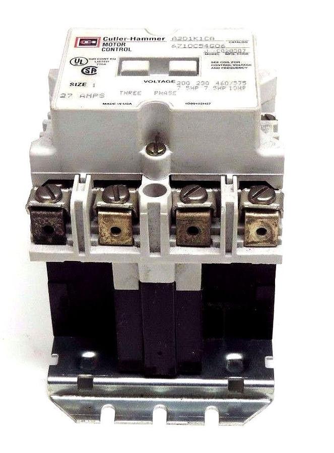 Used CUTLER HAMMER A201K1CA CONTACTOR MODEL J, 6710C54G06, SIZE 1, 27AMPS