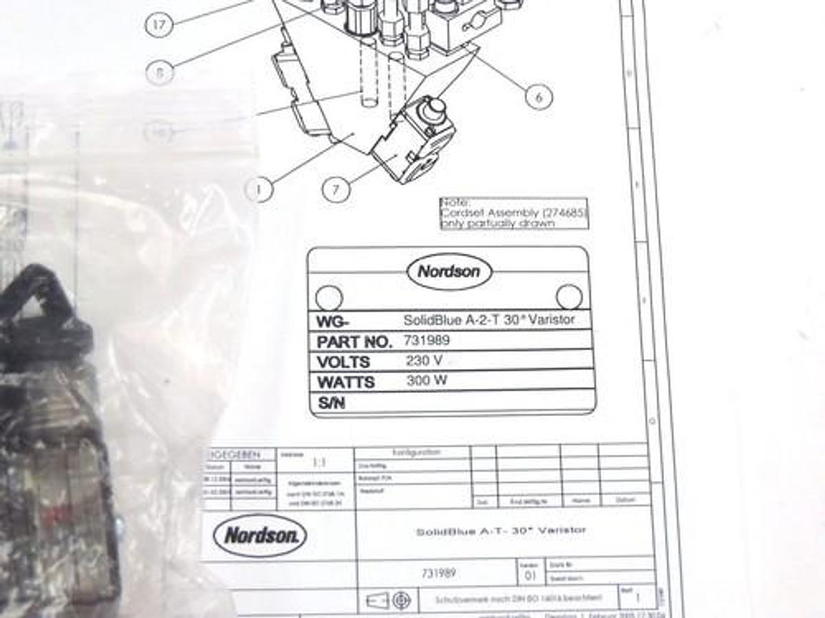 Used NIB NORDSON 731989 BLUE SERIES PNEUMATIC GUN, SOLIDBLUE A-2-T-30-VARISTOR