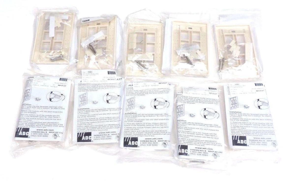 Used LOT OF 10 ADC FACEPLATE SINGLE GANG FLUSHMOUNT 6-PORT 1436364 REV. B ADCP-92-142