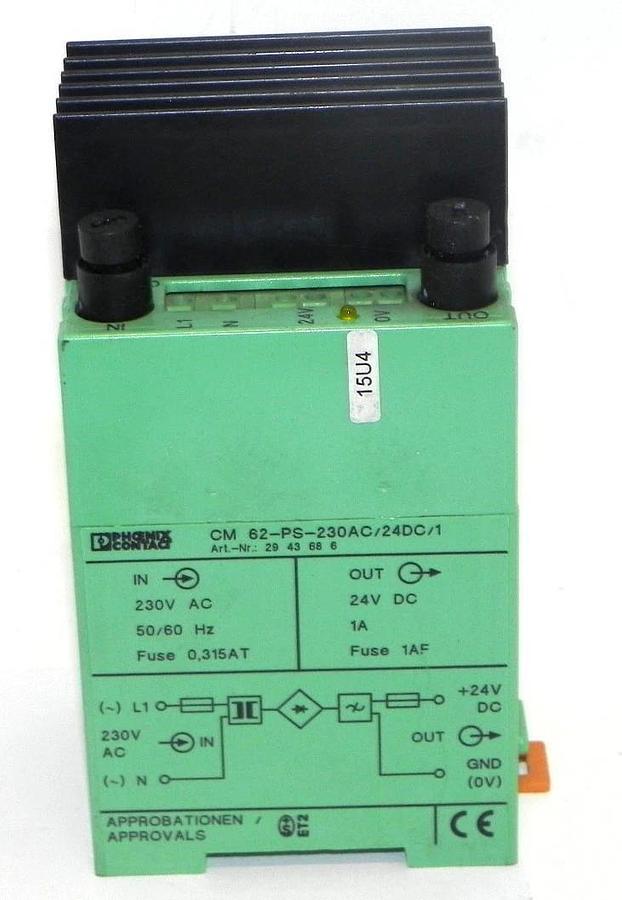 Used PHOENIX CONTACT 2943686 POWER SUPPLY CM 62-PS-230AC/24DC/1