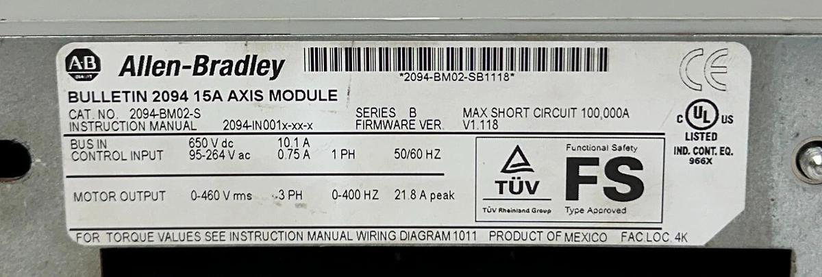 Used ALLEN BRADLEY 2094-BM02-S /B Kinetix 6000 15A AXIS MODULE SERVO 2094BM02S USNP