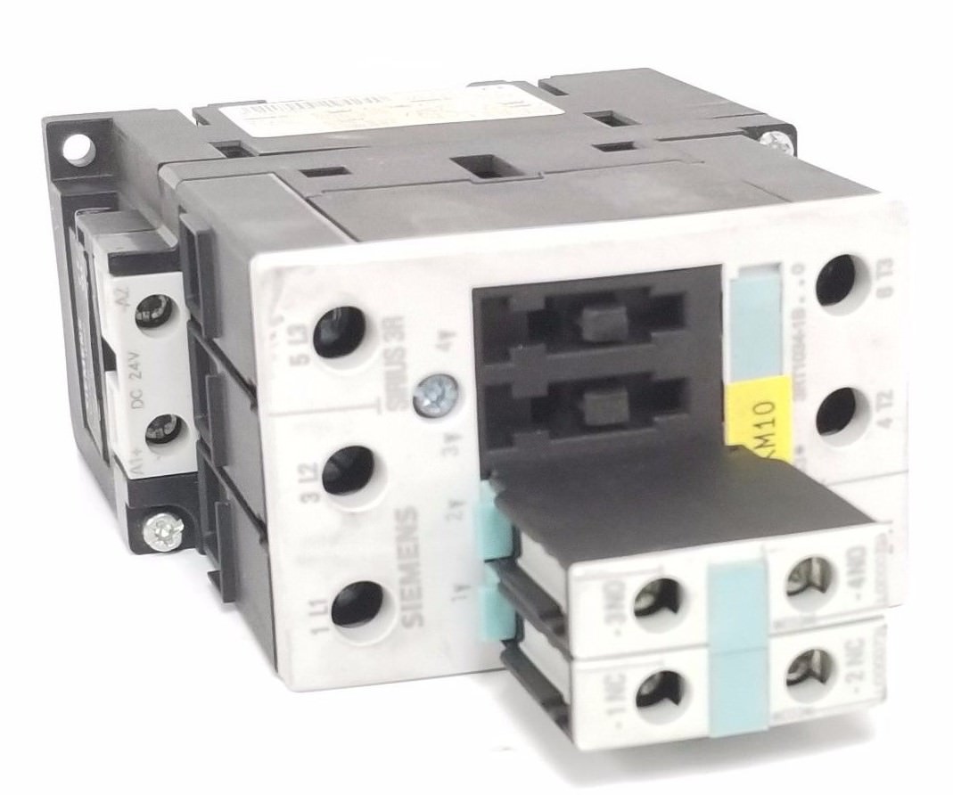 Used SIEMENS 3RT1034-1BB40 CONTACTOR DC 24V W/ 3RH1921-1CA01, 3RT1936-1ER00