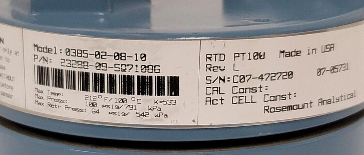 Used NIB EMERSON ROSEMOUNT 0385-02-08-10 RETRACTABLE pH/ORP SENSOR