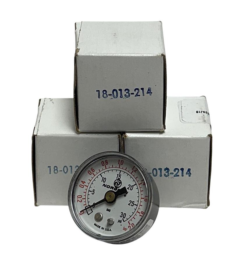 Used 3 NORGREN 18-013-214 / 18013214 PRESSURE GAUGES 0-30PSI 1/8'' NPT THREAD NSMP