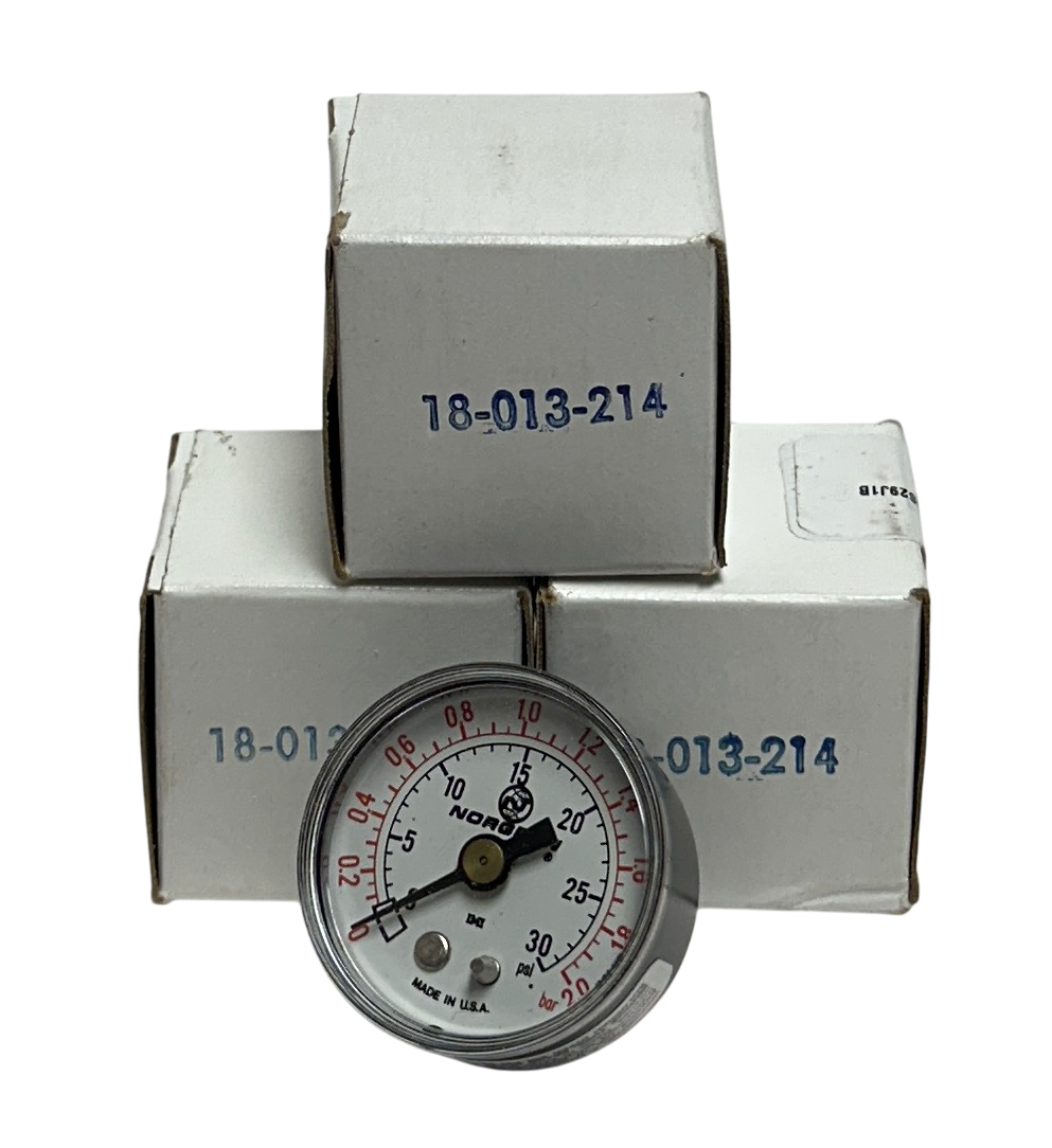 Used 3 NORGREN 18-013-214 / 18013214 PRESSURE GAUGES 0-30PSI 1/8'' NPT THREAD NSMP