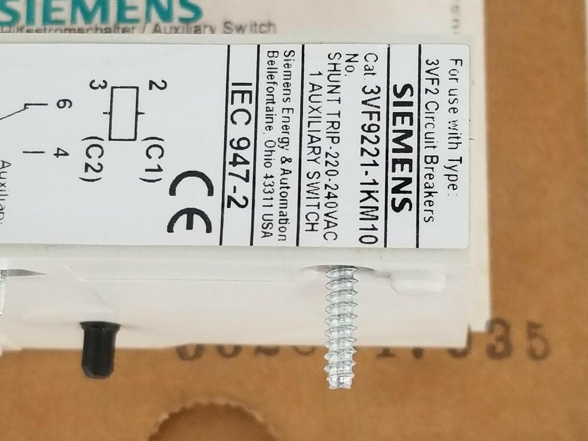 NIB SIEMENS 3VF9221-1KM10 AUXILIARY SWITCH / SHUNT TRIP 220-240VAC 50/60HZ