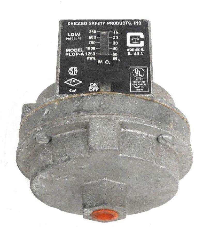 Used CHICAGO SAFETY PRODUCTS RLGP-A LOW PRESSURE SWITCH, 10-50IN, 250-1250MM