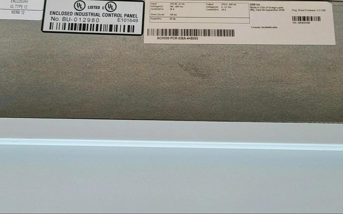 Used ABB ACH550-PCR-038A-4+B055 AC DRIVE 25HP 60AMP