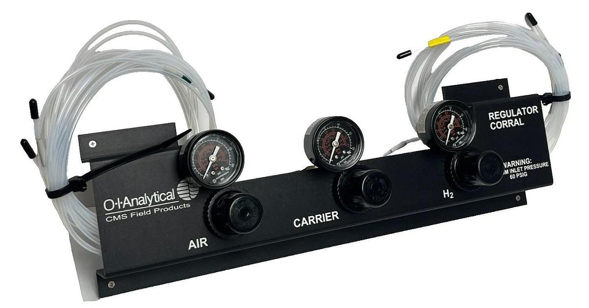 OI Analytical Regulator Corral with 3x Norgren R07 Regulators & 60 PSI Gauges