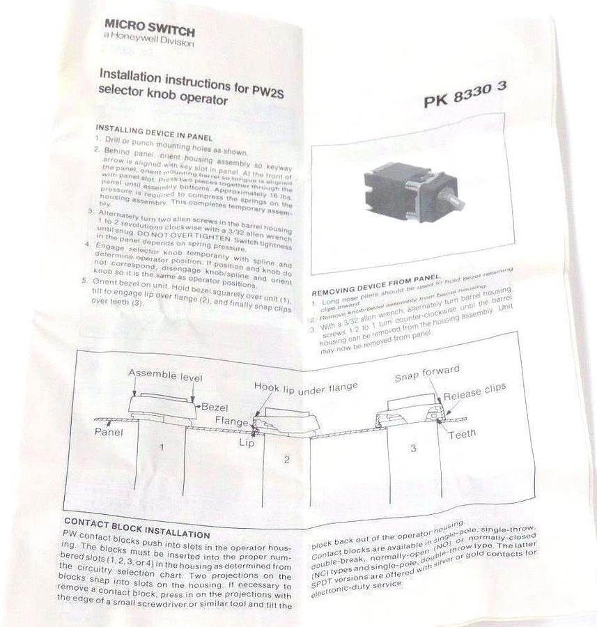 Used NIB HONEYWELL PW2SHB02NN SELECTOR SWITCH, PW2SHB01, PWCN, PW2SZ02, PW2PZ03