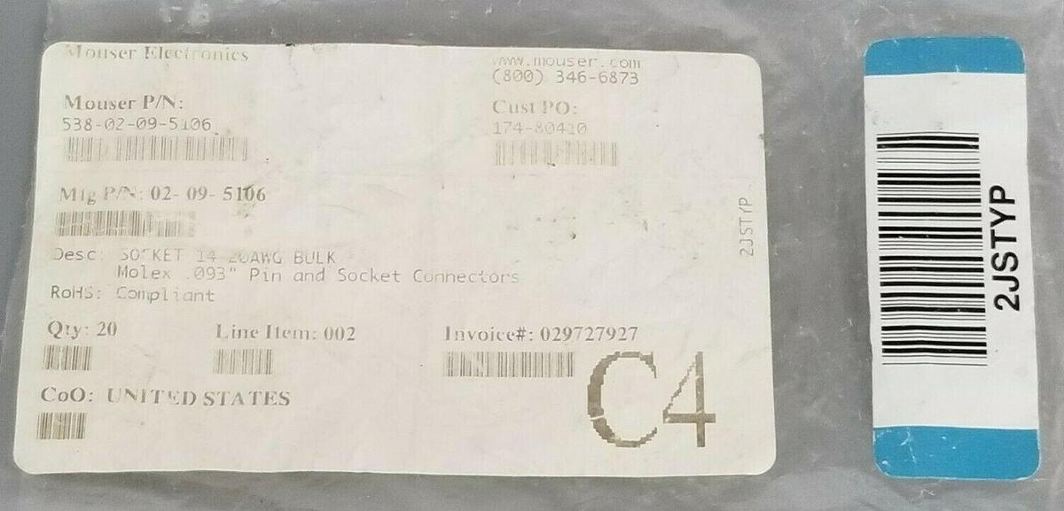 Used NEW MOUSER MOLEX 538-02-09-5106 0.093" PIN & SOCKET CONNECTOR KIT 02-09-5106