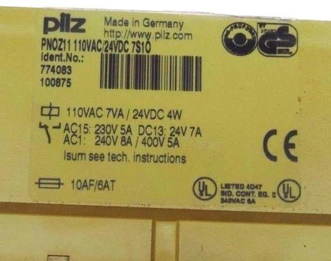 Used PILZ PNOZ-11-110VAC-24VDC-7S10 SAFETY RELAY ID NO. 774083 PNOZ11110VAC24VDC7S10
