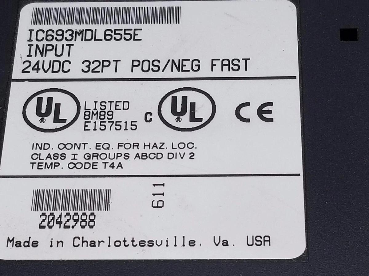 Used GE FANUC IC693MDL655E INPUT MODULE 32PT, 24 VDC POS/NEG FAST MISSING COVER