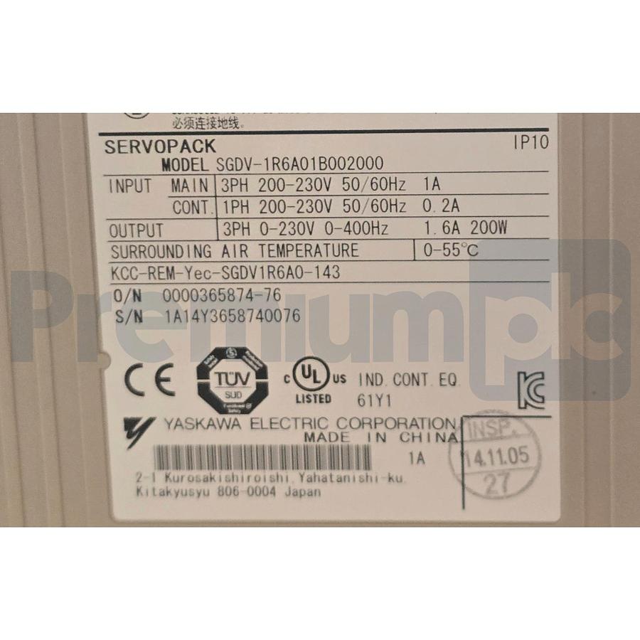 Used YASKAWA ELECTRIC SGDV-1R6A01B002000 SIGMA-5 SERVOPACK SERVO AMPLIFIER 200V NSMP