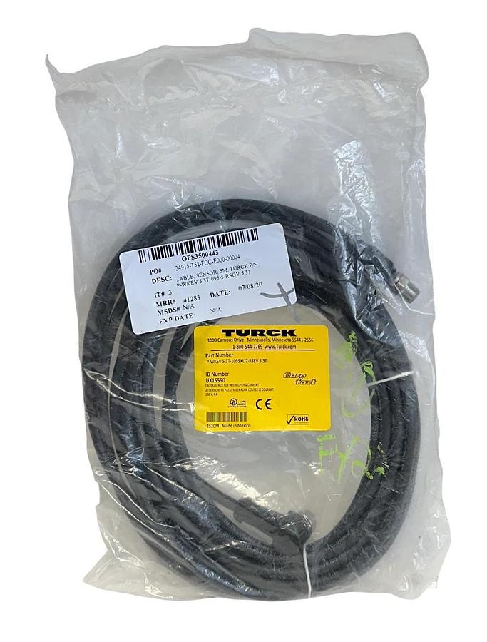Used TURCK P-WKEV 5.3T-1095XL-7-RSEV 5.3T / UX15590 EUROFAST CORDSET 7M M12 NSFS