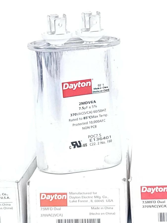 Used LOT OF 3 NIB DAYTON 2MDV6A CAPACITORS 7.5MFD OVAL 370VAC (VCA) 60/50HZ