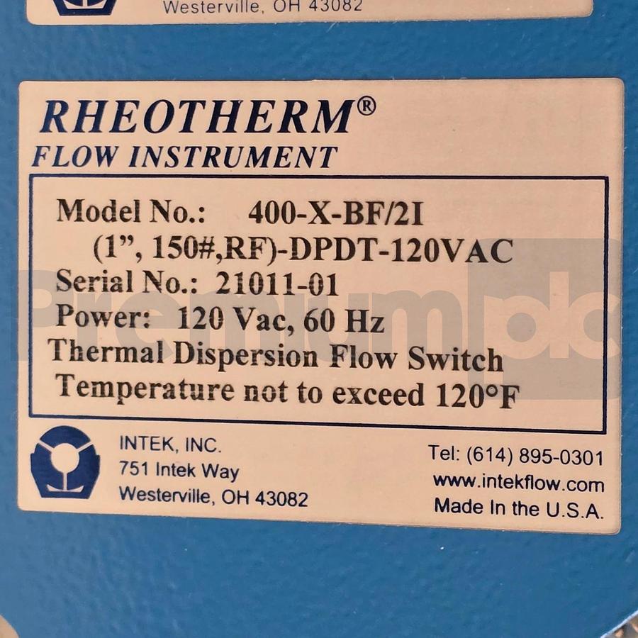 Intek Rheotherm 400-X-BF/2I Dispersion Flow Switch | 120VAC | 1" 150# RF BF/2I