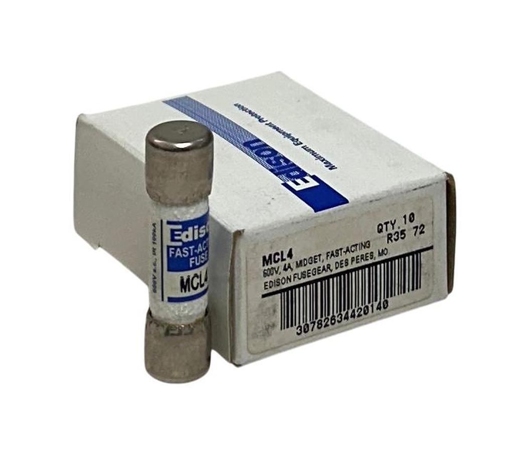 Used 10 EATON EDISON MCL4 MIDGET FAST-ACTING FUSES 600VAC 4A MCL SERIES NSMP