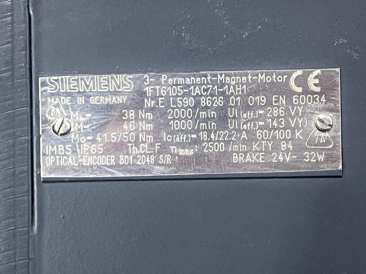 SIEMENS 1FT6105-1AC71-1AH1 Servo Motor 4.7kW 3000 RPM 1FT6 High Dynamic w/ Brake