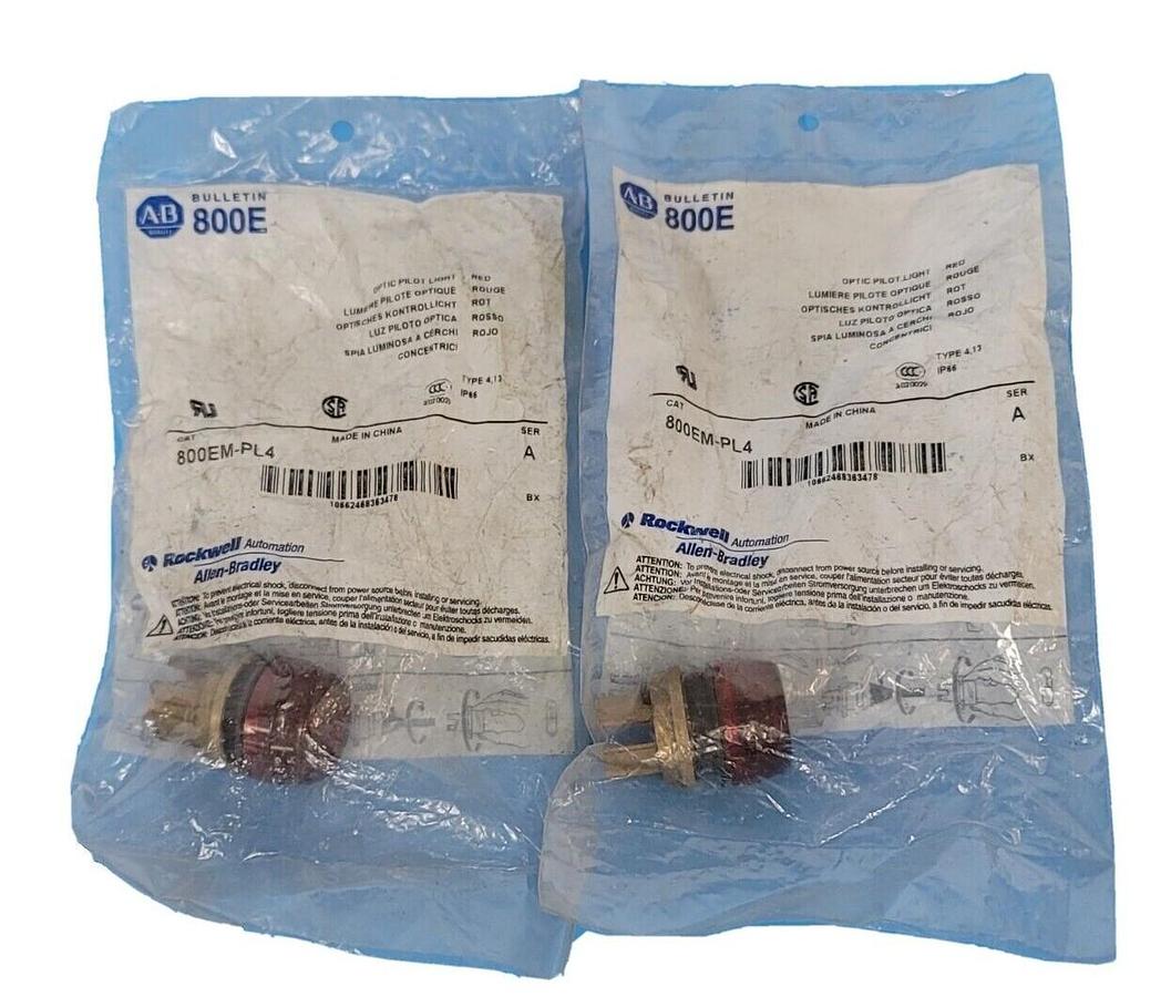 Used LOT OF 2 NEW IN BAG ALLEN BRADLEY 800EM-PL4 RED OPTIC PILOT LIGHTS SER. A