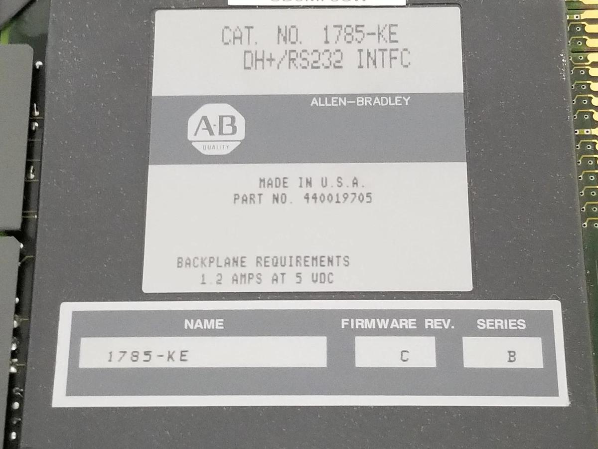 Used ALLEN BRADLEY 1785-KE DH+/RS232 INTFC 1785KE, F/W REV. C, SER. B, P/N: 440019705