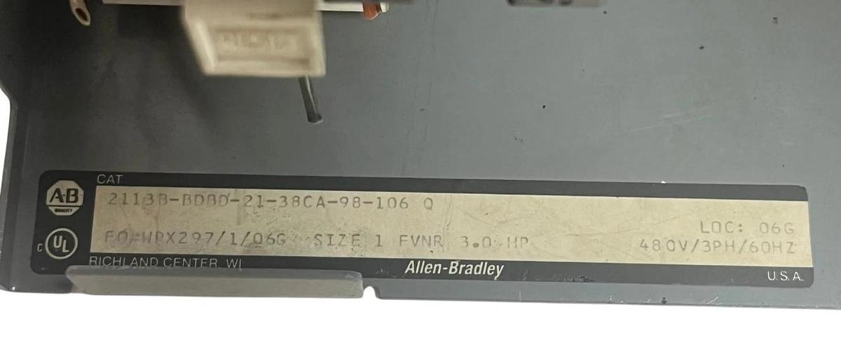 Used Allen-Bradley 2113B-BDBD-21-38CA MCC Bucket 3.0HP NEMA Size 1 Starter HMCP015E0C