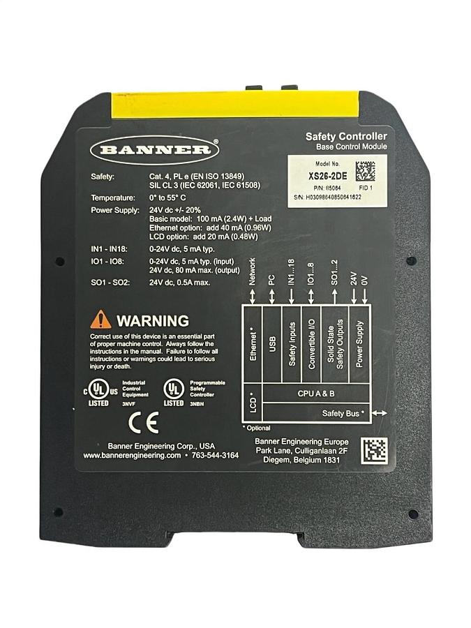 Used Banner XS26-2DE Safety Controller Base Module Dual Ethernet Expandable