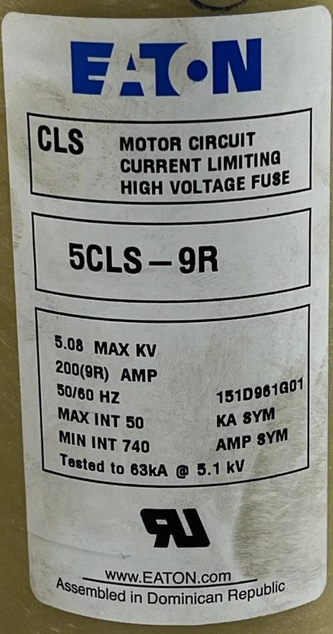 Eaton 5CLS-9R Medium Voltage Fuse | 5.5kV 190A 50kA Interrupting | 5CLS9R