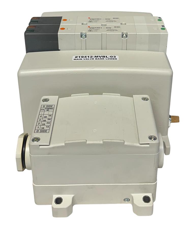 Used SMC 19412-MVBL-03 / 19412MVBL03 PNEUMATIC MAIN VALVE BANK LOWER VQ4301-5W NSNP