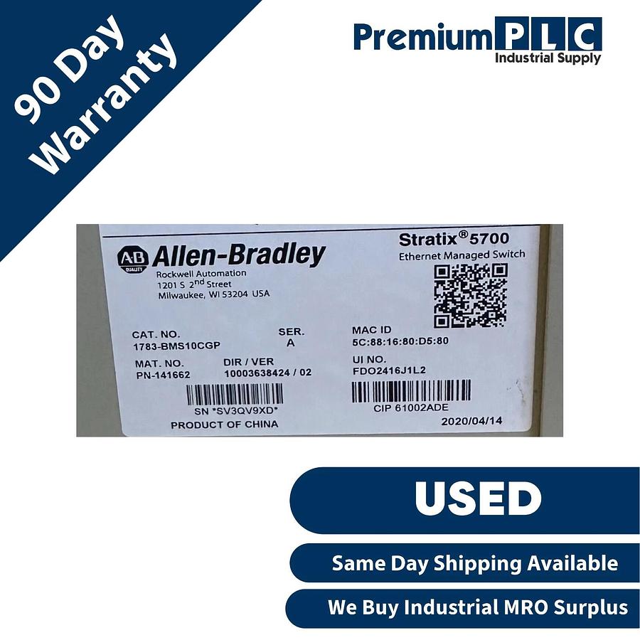 Used ALLEN BRADLEY 1783-BMS10CGP /A Stratix 5700 10-PORT EtherNet SWITCH 1783BMS10CG