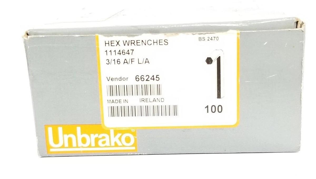 BOX OF 57 NEW SPS UNBRAKO 1114647 3/16" HEX WRENCHES 3/16 A/F L/A