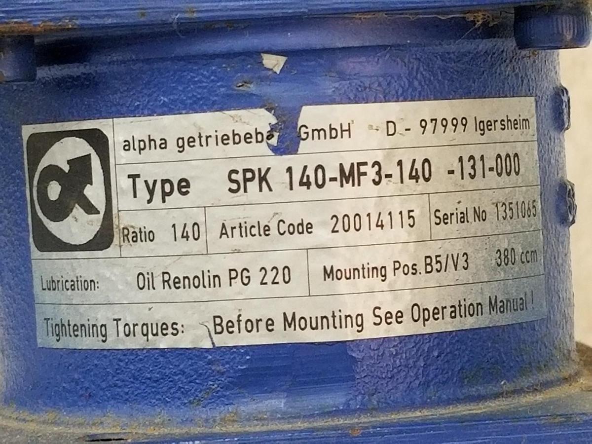 Used ALPHA SPK 140-MF3-140-131-000 GEAR REDUCER 140 RATIO 20014115 SPK140MF3140131000