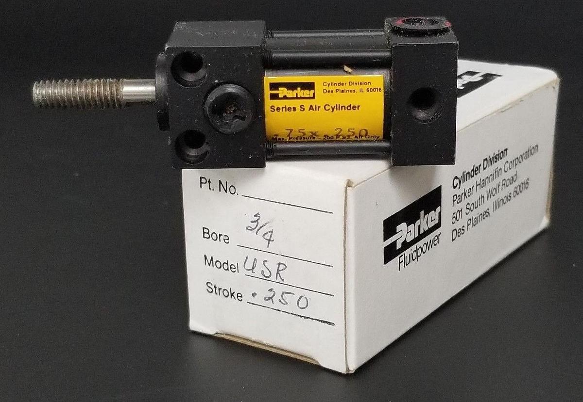 Used NIB PARKER USR SERIES S AIR CYLINDER 0.75" BORE X 0.250" STROKE, 200PSI