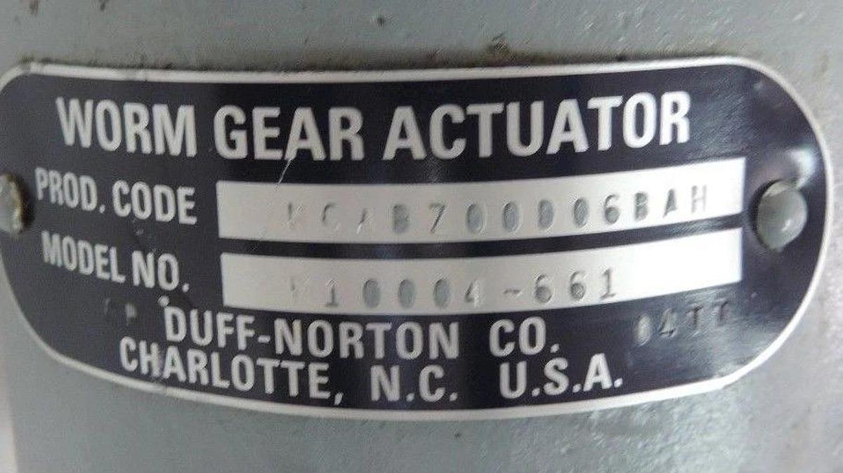 Used DUFF-NORTON M10004-661 WORM GEAR ACTUATOR 2" SHAFT KGABZ00D06BAH