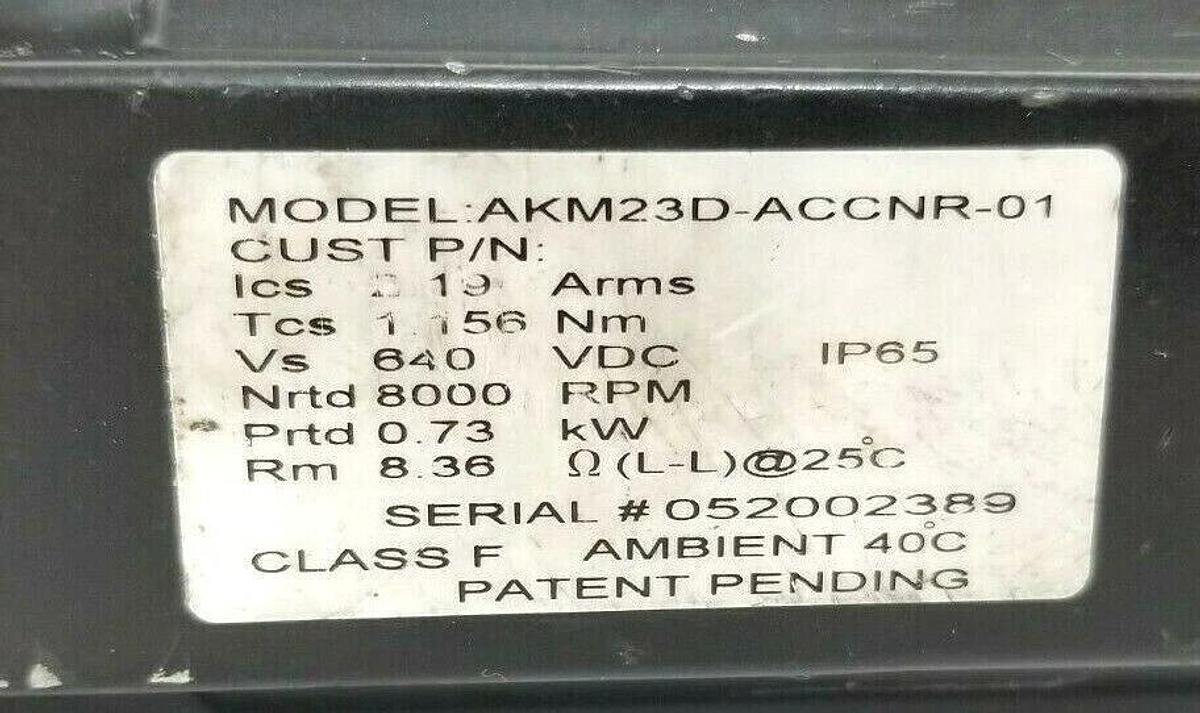 Used KOLLMORGEN / DANAHER AKM23D-ACCNR-01 SERVO MOTOR 3 PM 2.19A 1.16Nm 640VDC