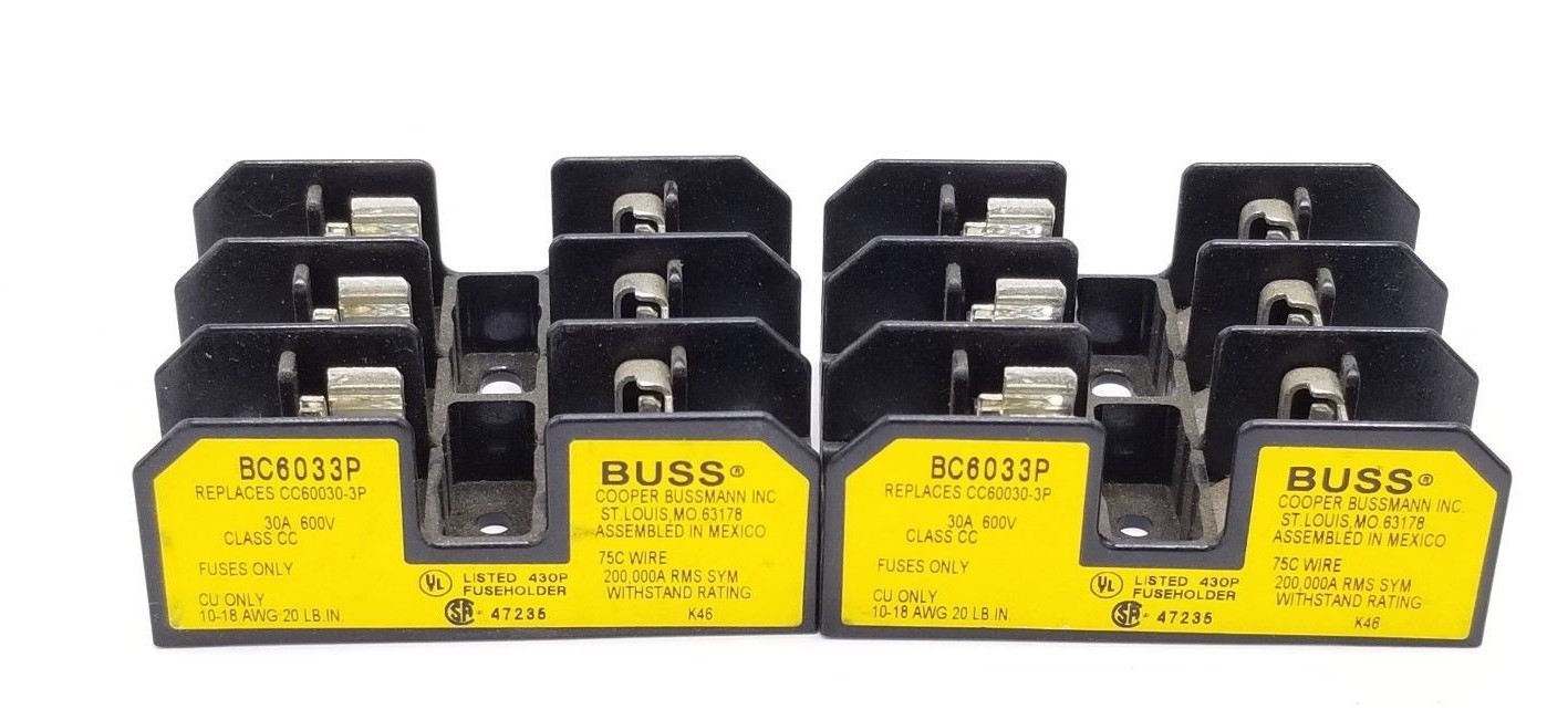 Used LOT OF 2 BUSS BC6033P FUSEHOLDERS, 30A, 250V, 3P