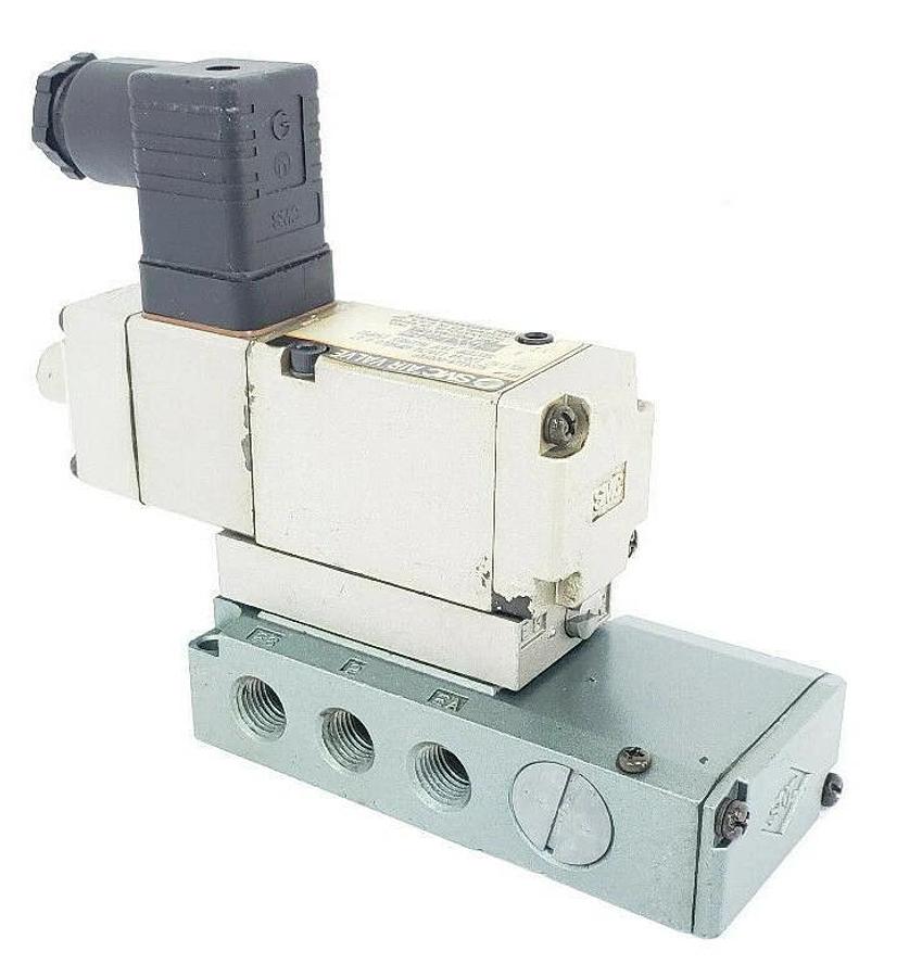 Used SMC NVS4114-0009KP5 SOLENOID VALVE 150PSI MAX 120VAC 60HZ W/ MANIFOLD BLOCK