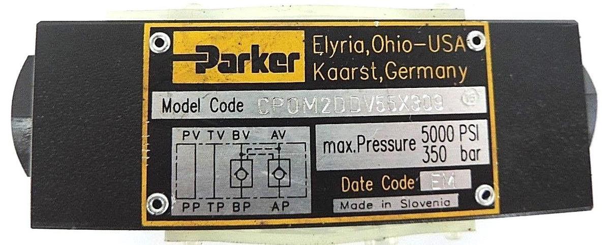 Used NEW PARKER CPOM2DDV55X309 HYDRAULIC CHECK VALVE 350BAR, 5000PSI
