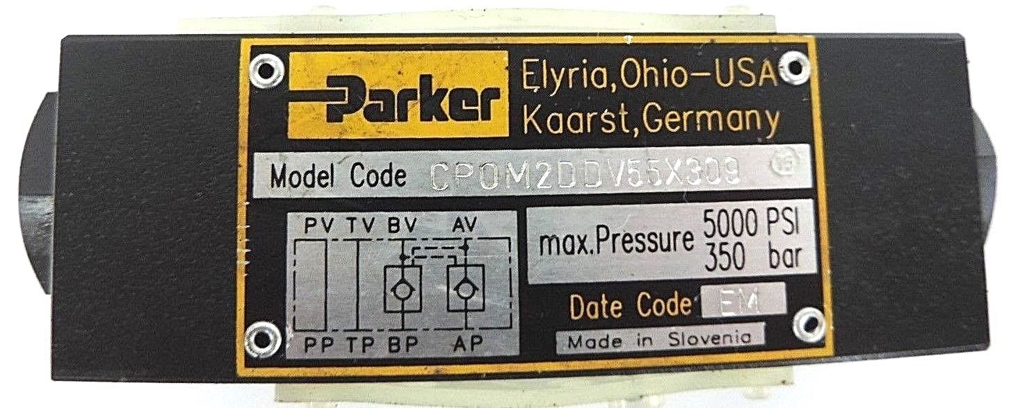 Used NEW PARKER CPOM2DDV55X309 HYDRAULIC CHECK VALVE 350BAR, 5000PSI