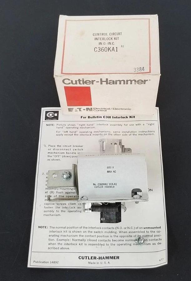Used NIB EATON CUTLER-HAMMER C360KA1 INTERLOCK KIT 1NO/1NC SER. A1