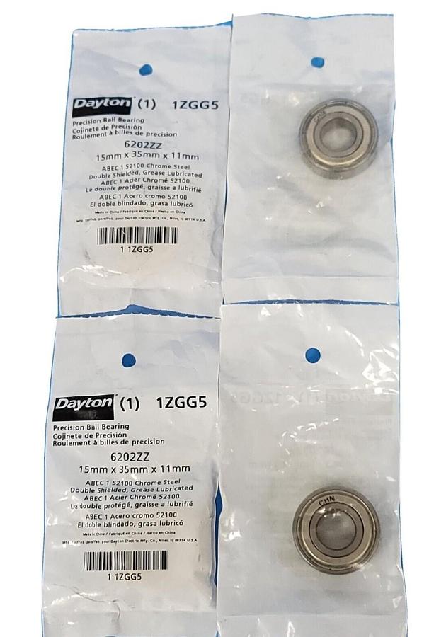 LOT OF 4 NEW DAYTON 1ZGG5 BALL BEARINGS 6202ZZ 15MMX35MMX11MM