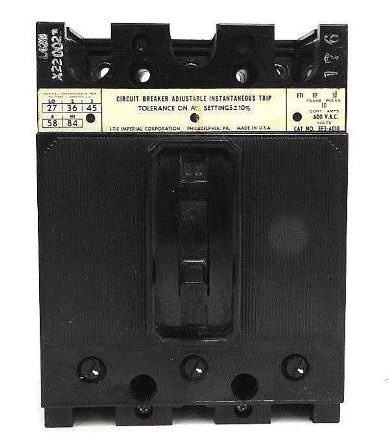 Used ITE SIEMENS EF3-A010 CIRCUIT BREAKER 10 AMPS, 600 VAC, 3 POLE, EF FRAME