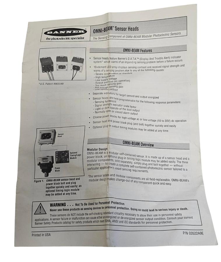 Used NIB BANNER OSBFX SENSOR HEAD OMNI-BEAM 27072 NSFP