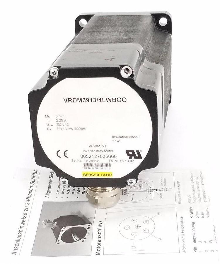 Used BERGER LAHR VRDM3913/4LWBOO INVERTER-DUTY MOTOR VRDM 3919/50 LWB