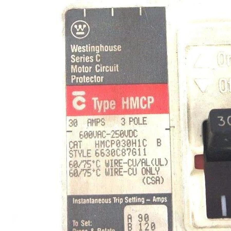 Used WESTINGHOUSE HMCP030H1CB SER. C CIRCUIT BREAKER STYLE: 6630C87G11, HMCP, 30 AMPS