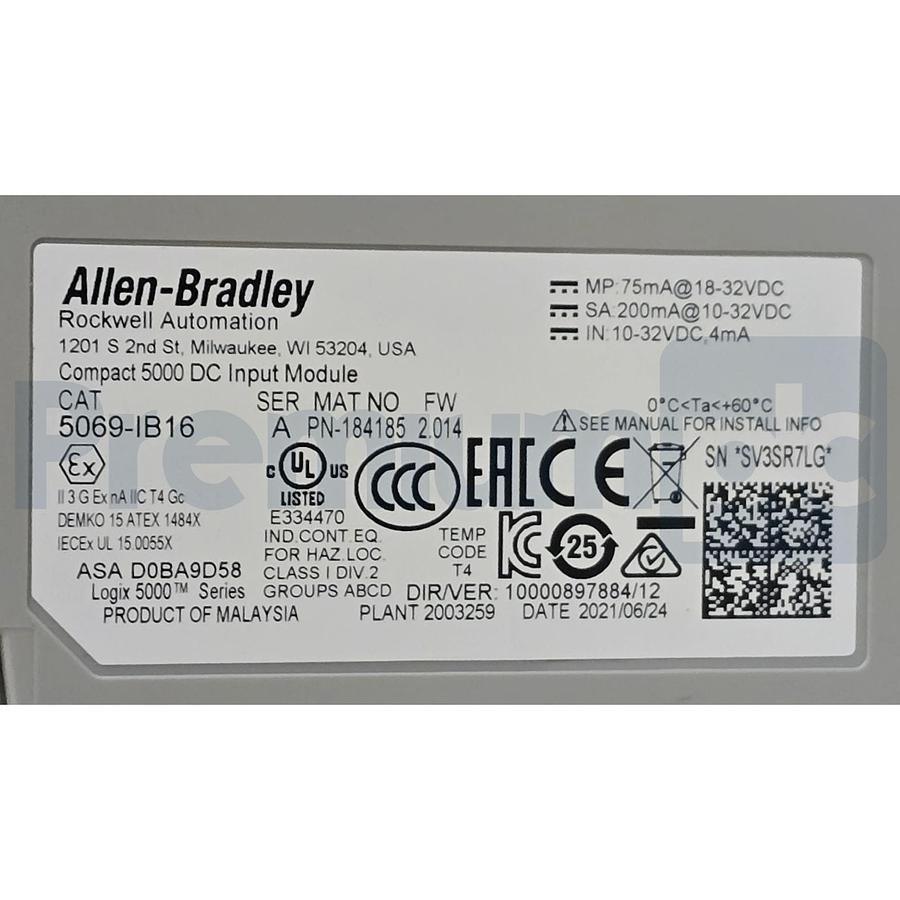 Used Allen Bradley 5069-IB16 /A CompactLogix 5000 16-Ch 24V DC Sink Input Module NSNP